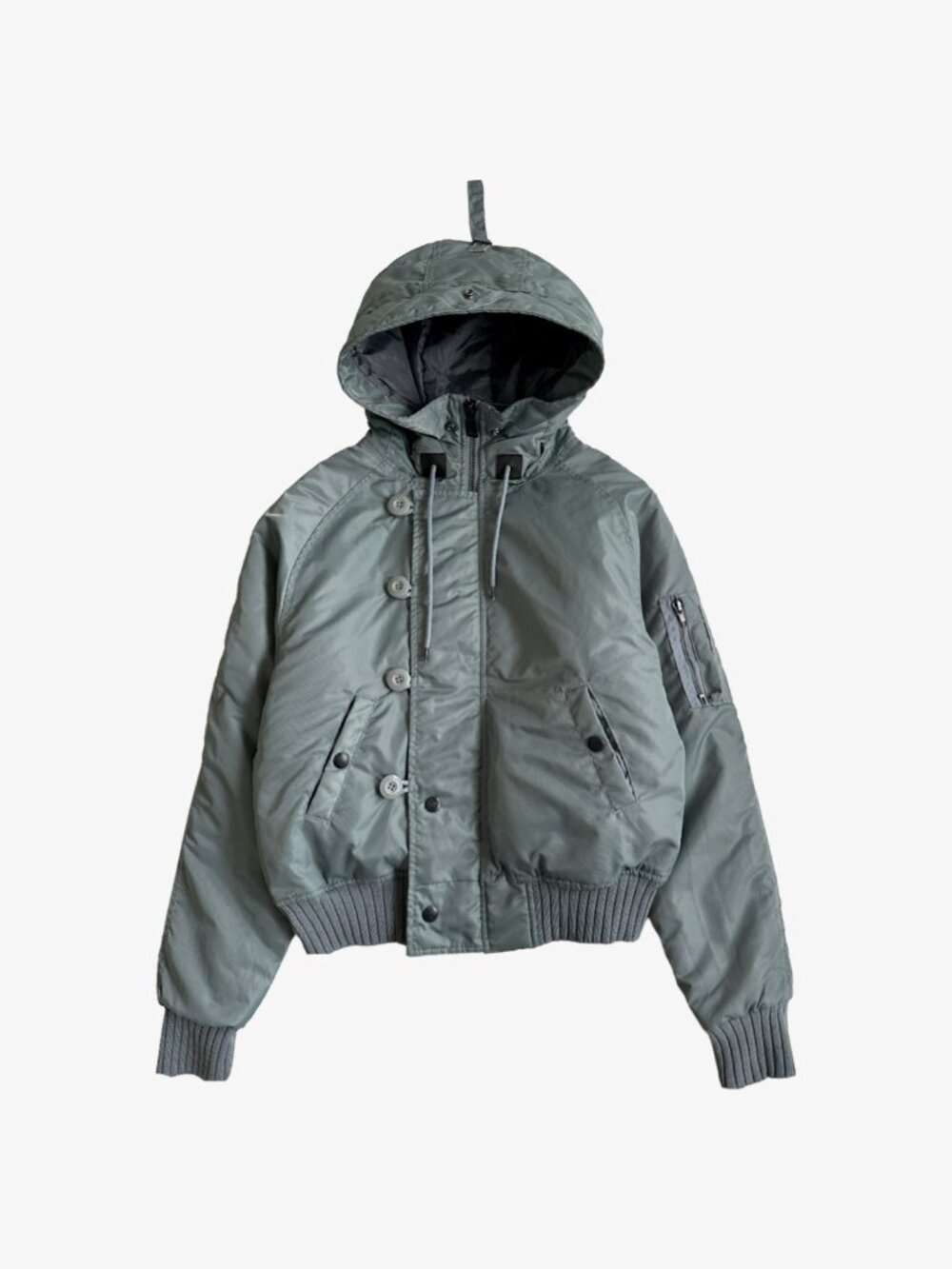 Vintage Y2K Gray/Blue Nylon Cropped Flight Bomber Jacket by Blues Heroes Denim